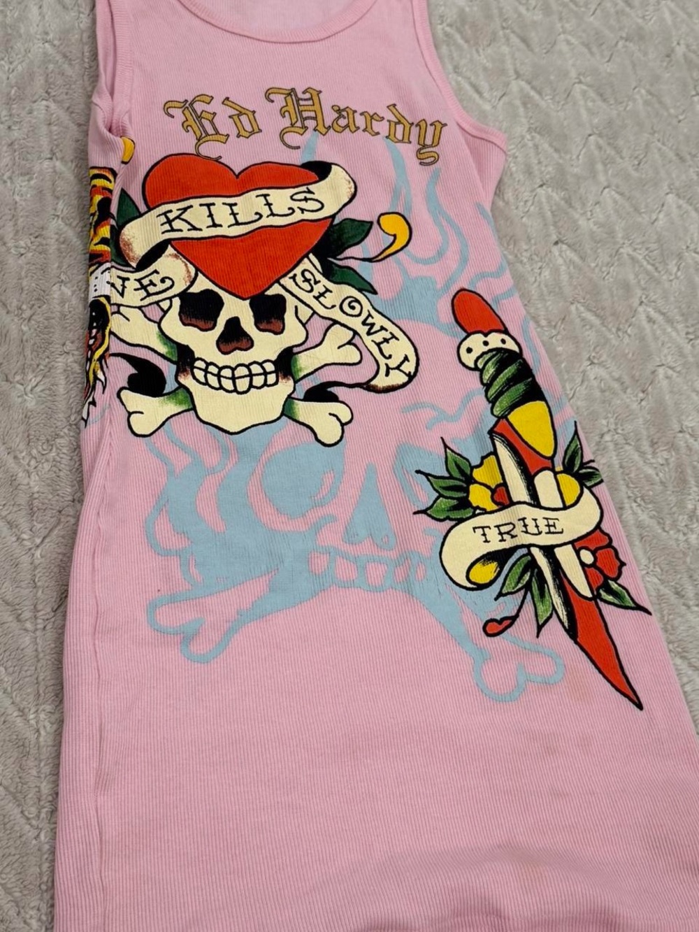 Ed Hardy Pink Tattoo-Print Ribbed Tank